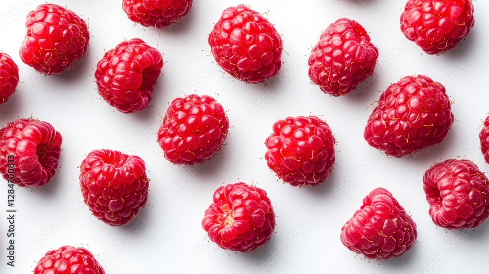 Fresh Raspberries Pattern on White Background Fresh Raspberries Pattern on White Background