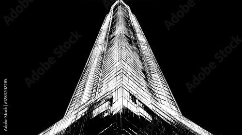 Monochrome Skyscraper in Nighttime Cityscape