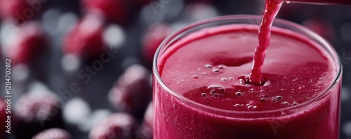 Wallpaper Mural Freshly poured berry smoothie in glass with blurred background of mixed berries Torontodigital.ca