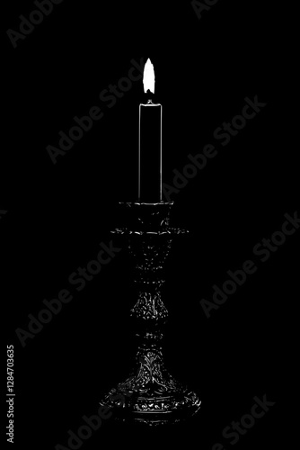 Intricate Black Candle Holder with Flame