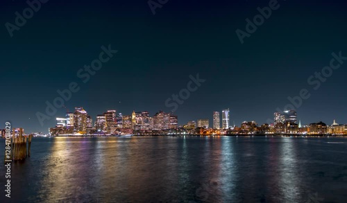 Wallpaper Mural Night Time Lapse of Boston Skyline with no Clouds from across the water Torontodigital.ca