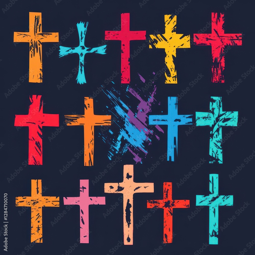 Obraz premium Modern Faith Collection A Bold Series of Elegant Cross Vector Designs Merging Artistic Spirituality with Contemporary Graphic Innovation