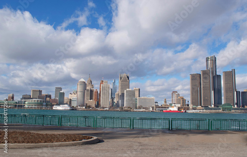 January 29, 2025 Detroit, Michigan, Downtown Skyline from Windsor, Ontario, Canada, taken January 29, 2025, Includes newest build, The Hudson Building.