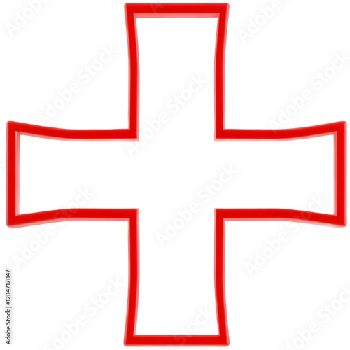 Obraz na płótnie A bold red cross shape with a thick outline, symbolizing various meanings across cultures and contexts. w salonie