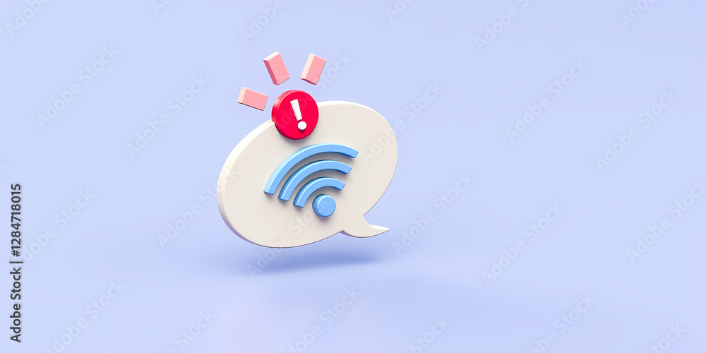 Fototapeta premium 3d rendering of a speech bubble with wifi symbol and alert notification
