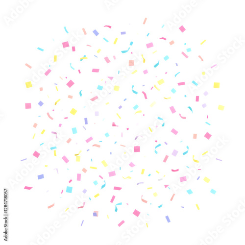 A vibrant scatter of colorful confetti pieces in various shapes and sizes, creating a festive and celebratory atmosphere.