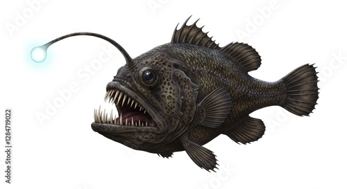 Anglerfish with Glowing Lure Illustration of Deep Sea Creature photo