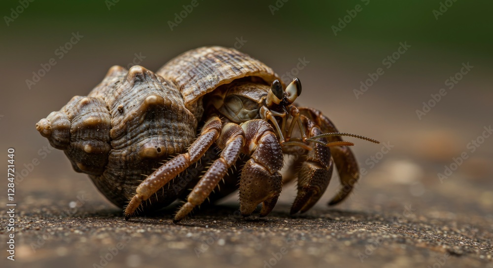 Hermit Crab Emerging From Shell Close Up View on Stone Surface Hermit Crab Emerging From Shell Close Up View on Stone Surface
