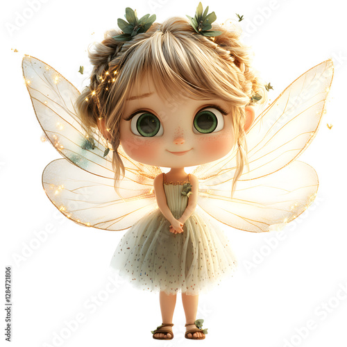 Fluffy 3D Cartoon Fairy with Glowing Wings and Soft Isolated on Transparent Background