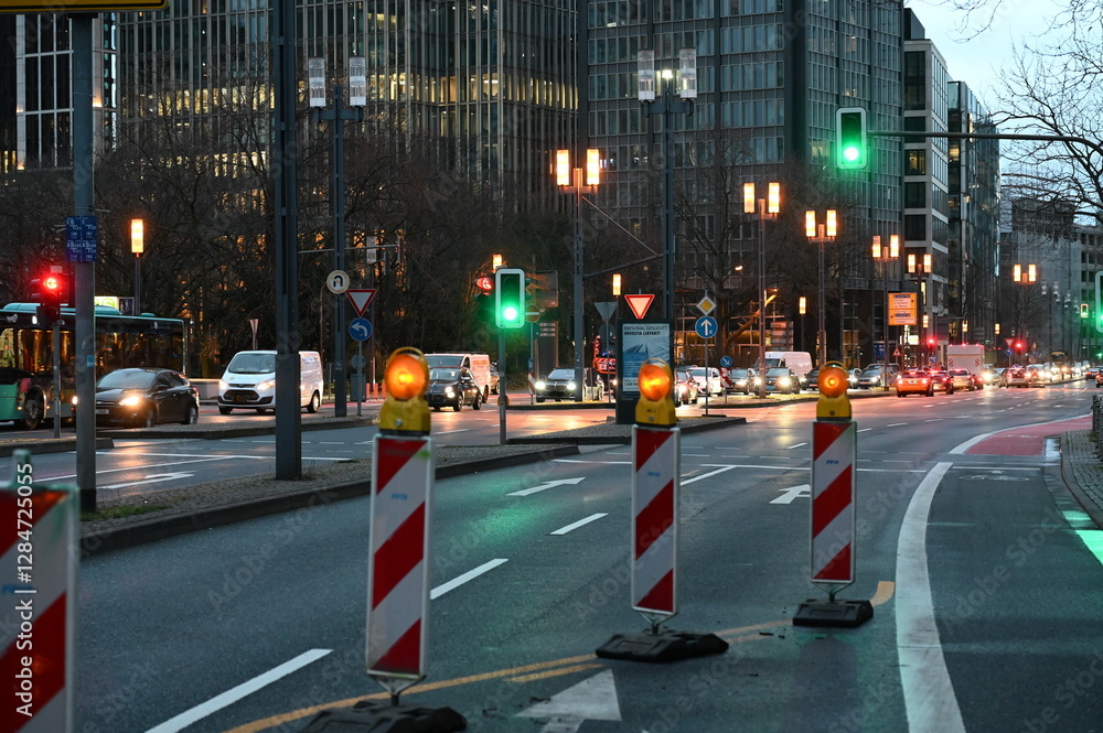 Fototapeta premium Baustelle an einer Strasse in Frankfurt
