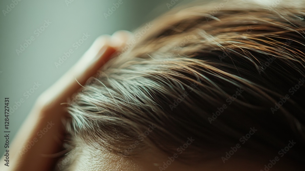 Obraz premium Hair loss in a health spa, a person receiving a soothing scalp massage. Featuring rejuvenation and self-care