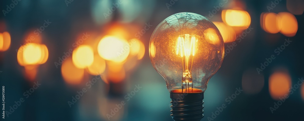 Glowing light bulbs with warm orange illumination in a blurred background Glowing light bulbs with warm orange illumination in a blurred background