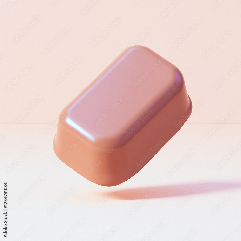 salmon-pink rectangular container with smooth curves against a pale background salmon-pink rectangular container with smooth curves against a pale background