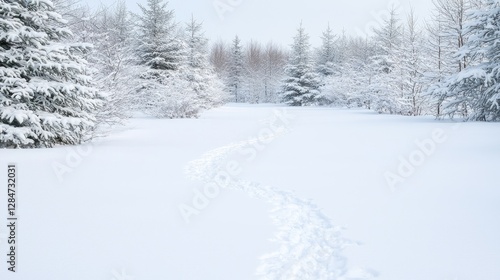Wallpaper Mural Snowy winter forest path, pristine snow, nature scene Torontodigital.ca