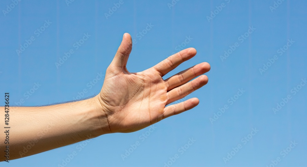 Hand Reaching Up to Clear Blue Sky Symbolizing Hope and Freedom Hand Reaching Up to Clear Blue Sky Symbolizing Hope and Freedom