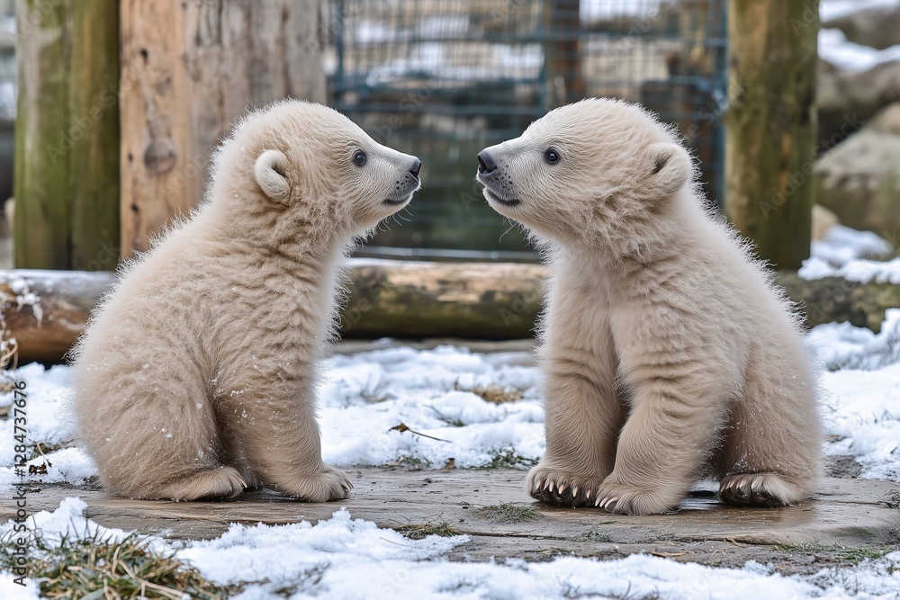 Adorable polar bear cubs walking in the snowy Arctic wilderness, symbolizing wildlife, nature, and conservation Adorable polar bear cubs walking in the snowy Arctic wilderness, symbolizing wildlife, nature, and conservation