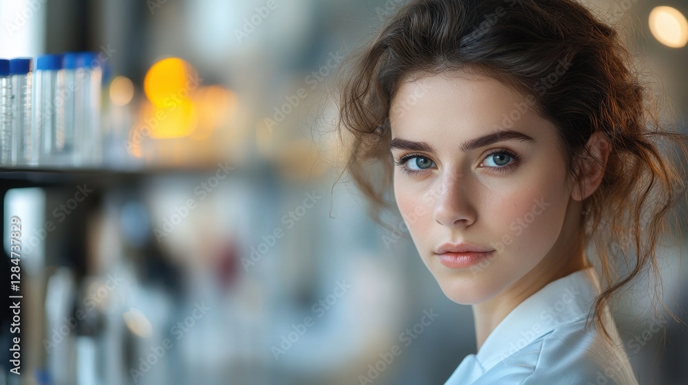 A young female scientist gazes thoughtfully in her laboratory, embodying the spirit of research and innovation. She showcases beauty and intellect. A young female scientist gazes thoughtfully in her laboratory, embodying the spirit of research and innovation. She showcases beauty and intellect.