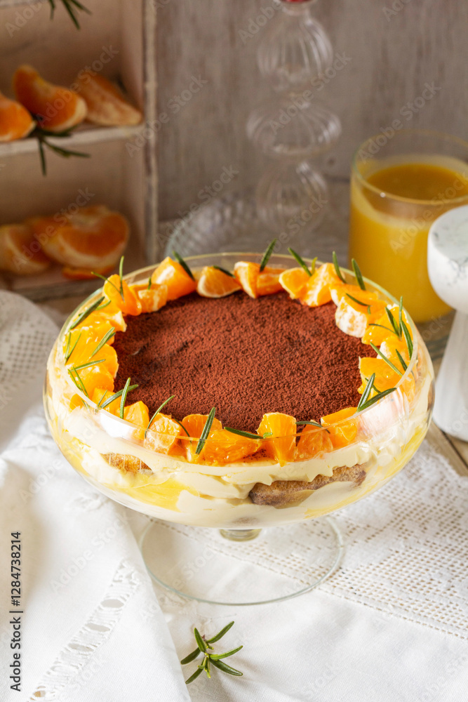 Tiramisu dessert with mascarpone cream and lemon-mandarin curd.