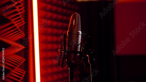 In a Recording Studio, a Microphone stands out with Ambient Lighting 