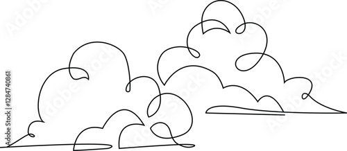 Clouds continuous line art drawing. Cloudy weather concept. 