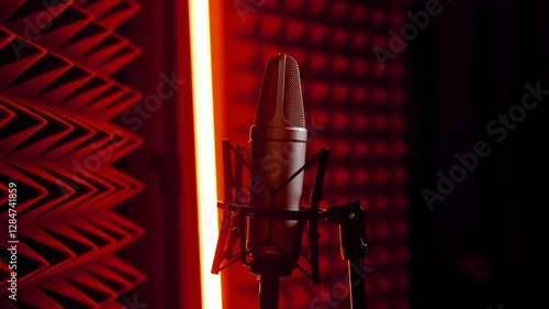 In a Recording Studio, a Microphone stands out with Ambient Lighting 