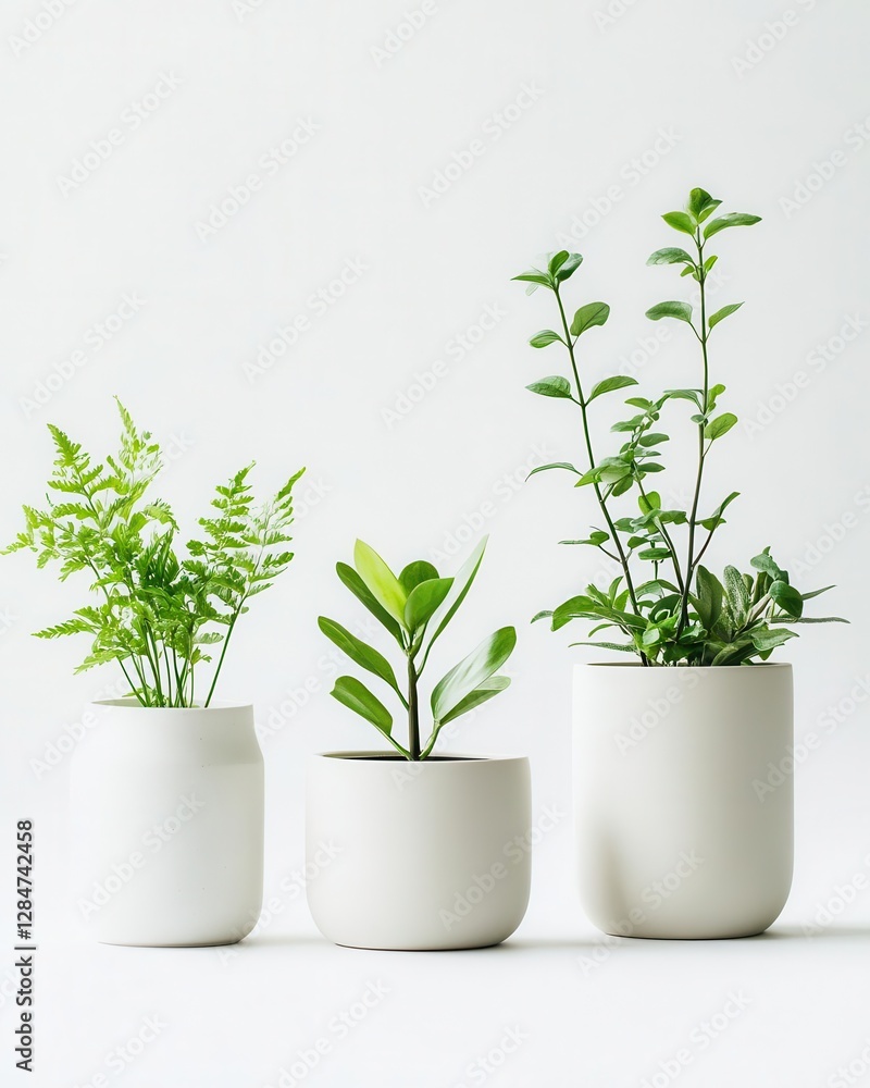 Fototapeta premium Contemporary Indoor Plant Collection Featuring Trendy Botanical Home Decor with Minimalist Ceramic Pots and Stylish Arrangement