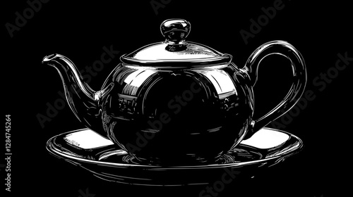 Elegant Black and White Teapot Illustration