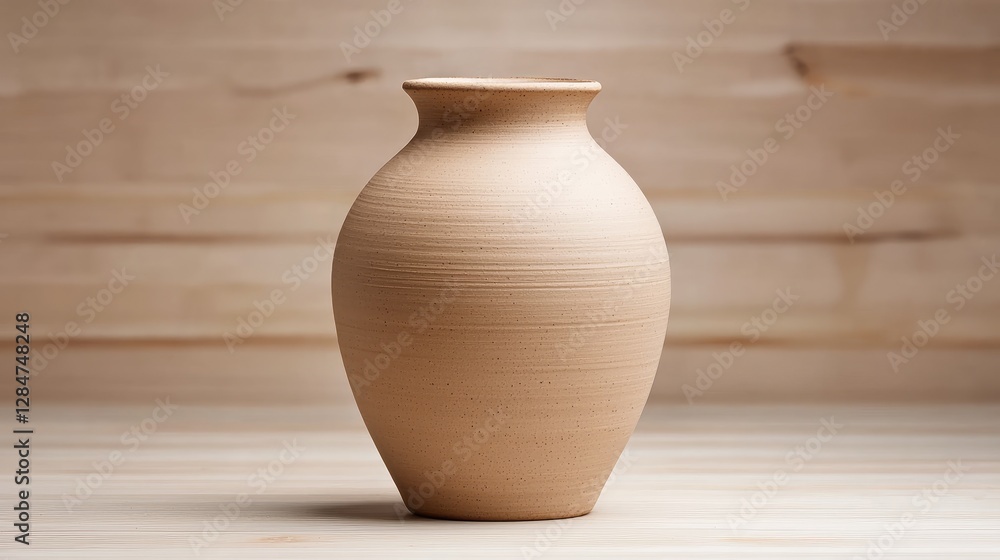 Unfired Clay Vase on Light Wooden Background Unfired Clay Vase on Light Wooden Background