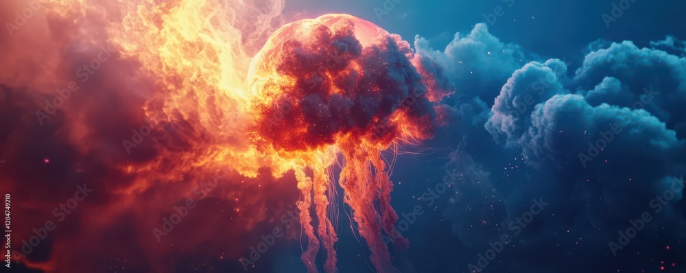 Fototapeta premium Fiery cosmic jellyfish in vibrant nebula cloudscape