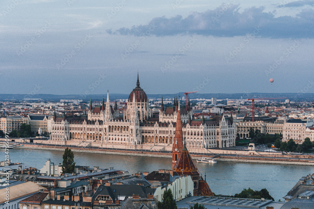Fototapeta premium hungarian parliament budapest hungary from across the river danube bank 