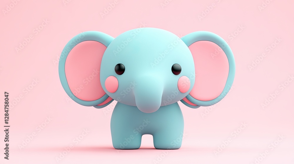 A blue elephant featuring pink ears is positioned in front of a blue backdrop A blue elephant featuring pink ears is positioned in front of a blue backdrop