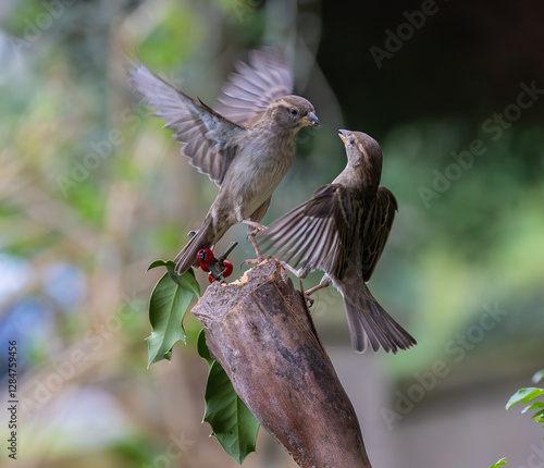 Obraz na płótnie Sparrow fights leave spectacular acrobatics! w salonie