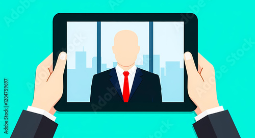 Wallpaper Mural person in a business suit seen during a conference call on a tablet Torontodigital.ca