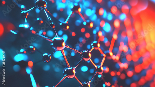 Molecular Nexus: Intricate digital rendering of interconnected molecular structures, illuminated in vibrant hues of blue and red.