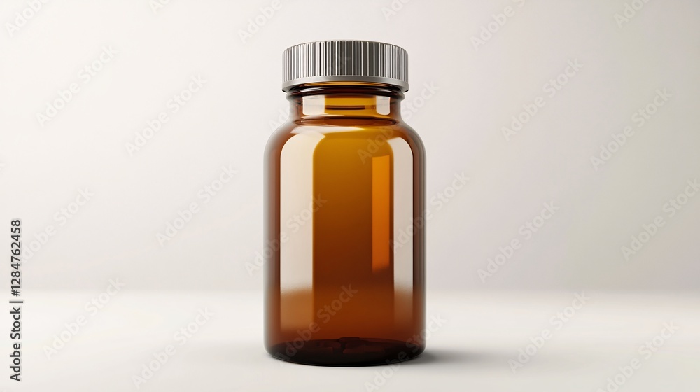 Amber Glass Bottle Mockup on White Background. Clean and Minimalist 3D Rendering of an Empty, Cylindrical Glass Bottle with a Silver Cap, Ideal for Product Packaging and Pharmaceutical Designs. Amber Glass Bottle Mockup on White Background. Clean and Minimalist 3D Rendering of an Empty, Cylindrical Glass Bottle with a Silver Cap, Ideal for Product Packaging and Pharmaceutical Designs.