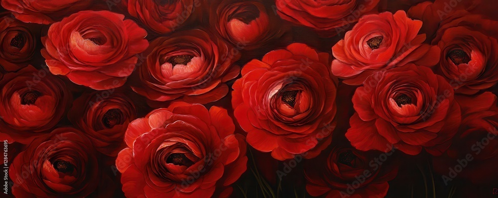 Vibrant red ranunculus flowers in bloom with rich petals Vibrant red ranunculus flowers in bloom with rich petals