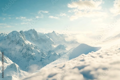 Wallpaper Mural Breathtaking winter landscape featuring majestic snow-covered mountain peaks rising above a sea of clouds, creating a serene and awe-inspiring scene under a clear blue sky Torontodigital.ca