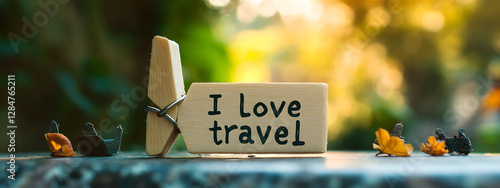 A small wooden label with the words 