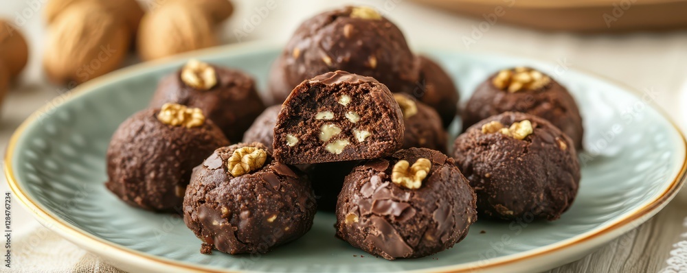 Delicious chocolate walnut cookies on a green plate Delicious chocolate walnut cookies on a green plate