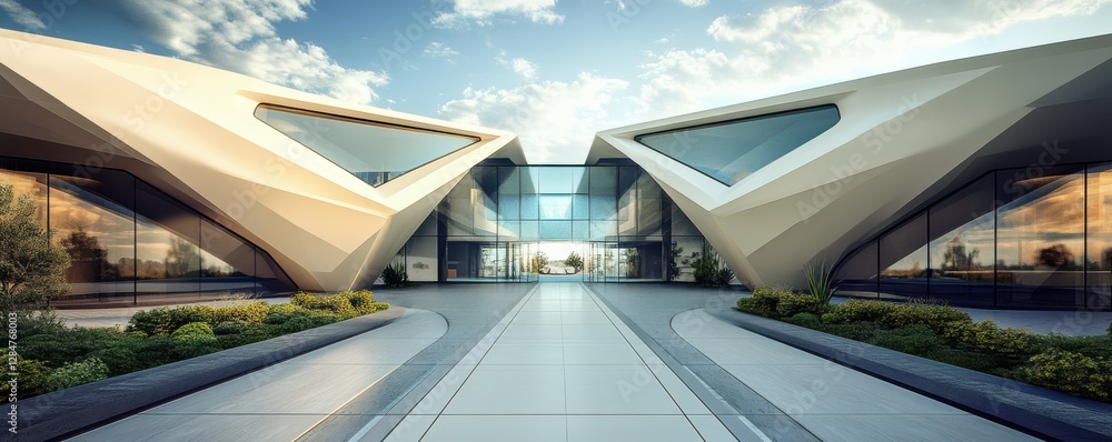 Fototapeta premium Modern architectural masterpiece with futuristic design and glass facade