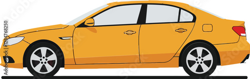 Obraz na płótnie Bright yellow sedan car in a flat design style showcasing smooth lines and modern features, emphasizing simplicity and elegance in vector art w salonie