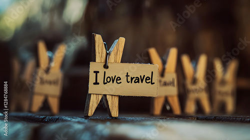 A small wooden label with the words 