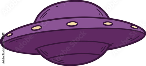 Purple flying saucer in a minimalistic design style showcasing rounded shapes and subtle highlights in vector art