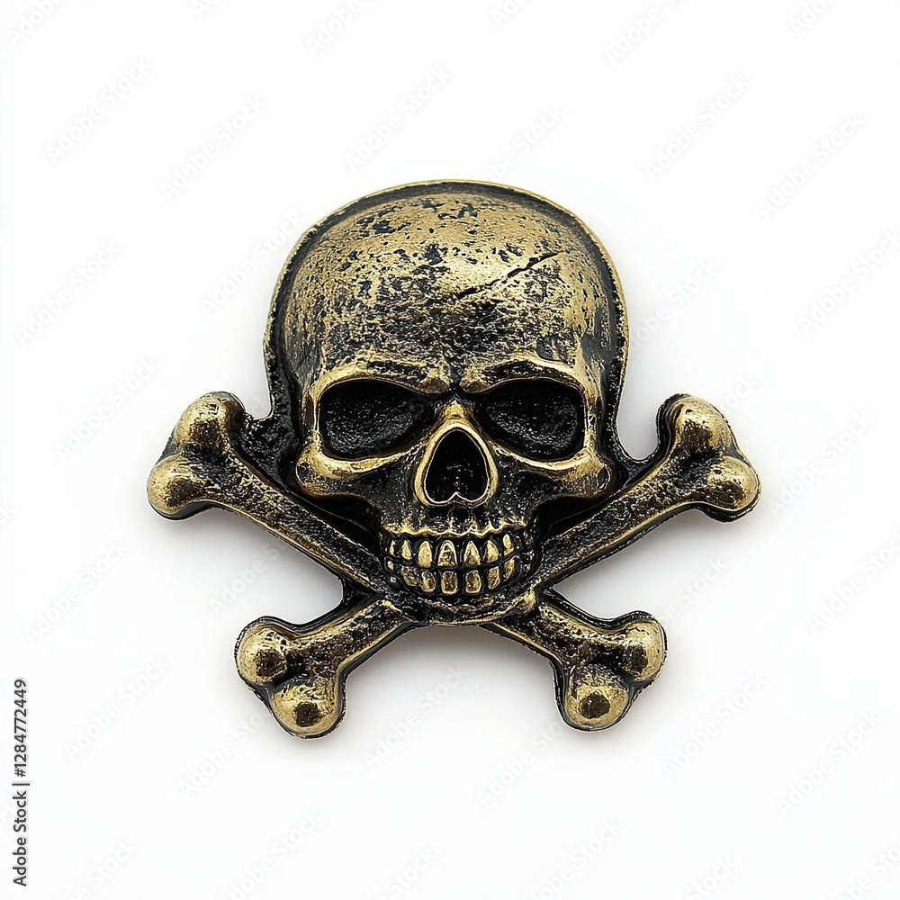 Fototapeta premium Studio shot of a silver poison skull and crossed bones symbol isolated on a white background