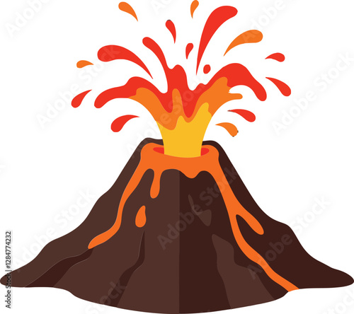Erupting volcano with vibrant lava and ash clouds in a flat design style showcasing natures power in vector art