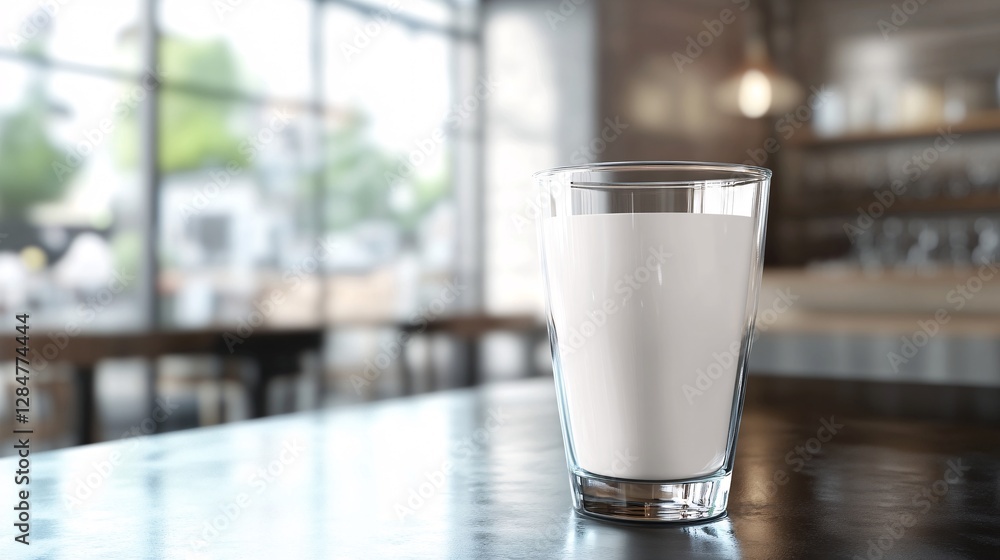 Glass of Milk on Cafe Table: A Refreshing and Healthy Beverage Glass of Milk on Cafe Table: A Refreshing and Healthy Beverage