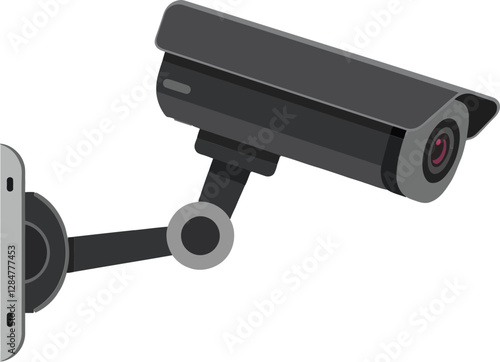 Black security camera mounted on a wall in a sleek minimal style showcasing surveillance technology vector illustration