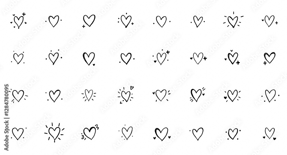 collection of hand-drawn heart designs with various styles and embellishments collection of hand-drawn heart designs with various styles and embellishments