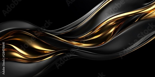 Abstract gold and black flowing liquid design