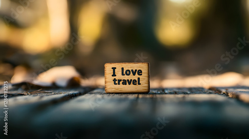 A small wooden label with the words 